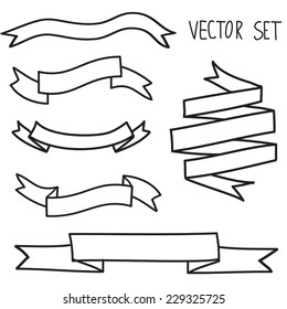 Vintage Vector Set of Hand Drawn Doodle Banners and Ribbons