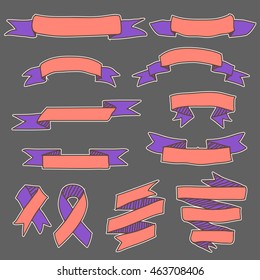 Vintage Vector Set of Hand Drawn Doodle Banners and Ribbons