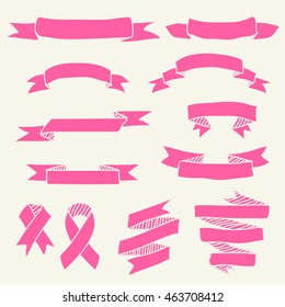 Vintage Vector Set of Hand Drawn Doodle Banners and Ribbons