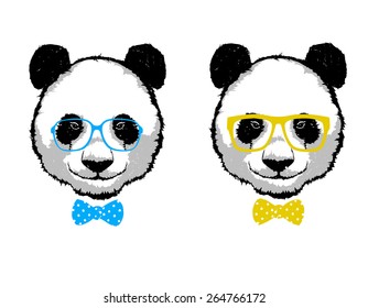 Vintage Vector set - Hipster panda bear in the glasses