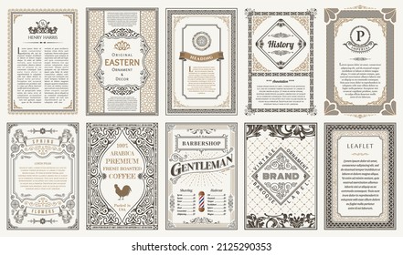 Vintage vector set retro cards. Template greeting card border or invitation