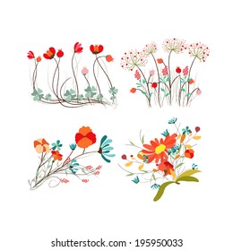 Vintage vector set of retro flowers
