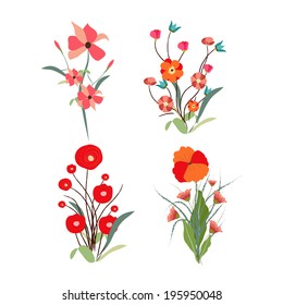 Vintage vector set of retro flowers