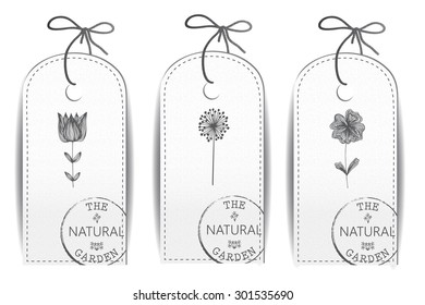 Vintage vector set of vertical banners with hand-drawn flowers