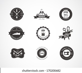 Vintage vector sewing labels, elements and badges with retro styled design