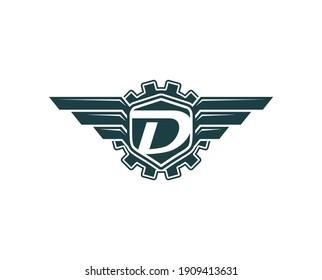 vintage vector shield and wings with Letter D. Automotive logo design concept illustration