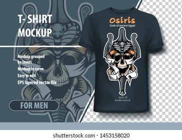 Vintage vector skull template in clothing of the Egyptian gods of the ancient world. Osiris the god of the underworld.