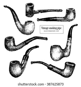 Vintage vector smoking pipe sketchy illustration set.