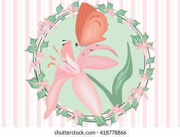 Vintage Vector Spring flowers wreath. Spring Vintage floral card