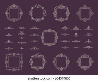 Vintage vector symbol for decoration text, certificate and page decor in advertising. Business flourish sign and classic logo. Huge rosette wicker border collection. Motifs frames and ornate elements.