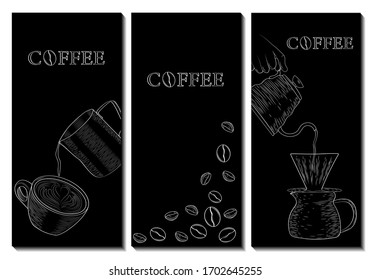 Vintage vector template for menu for coffee. Brochure vector, coffee shop menu design, flyer. Vector cafe template with hand-drawn graphic. Specialty coffee.