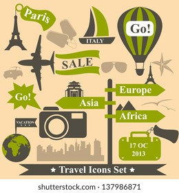 Vintage Vector Travel Icons Set