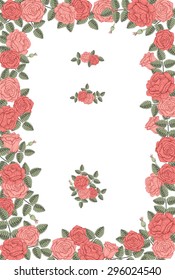 Vintage vector vertical invitation card. Colorful leaves and roses.