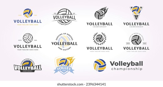 vintage vector volleyball logo bundle, simple design set of volleyball illustrations