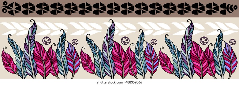 Vintage vector web banner-boho. Design elements for your site, internet shop. Digital bohemian background.Ethnic feather illustration. American Indians traditional symbol. Indian Dream catcher border.