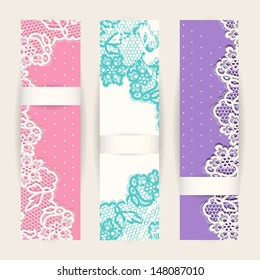 Vintage vector web banners -- lace. Design elements for your site, internet shop. Digital scrapbook elements.