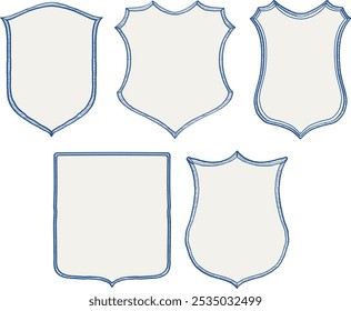 Conjunto de marcos de cresta dibujados a mano azul de boda de Vector Antiguas. Perfecto para invitaciones, tarjetas de felicitación y decoraciones.