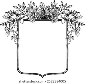 Vintage vetor casamento floral quadro de crista. Perfeito para convites, cartões de felicitações e decorações. Com flores e galhos elegantes desenhados à mão.