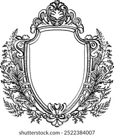 Vintage vector wedding floral crest frame. Perfect for invitations, greeting cards and decorations. With hand drawn elegant flowers and twigs.