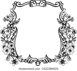 Vintage vector wedding floral crest frame. Perfect for invitations, greeting cards and decorations. With hand drawn elegant flowers and twigs.