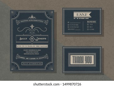 Vintage vector wedding invitation template set ,Art deco invitation style collection .