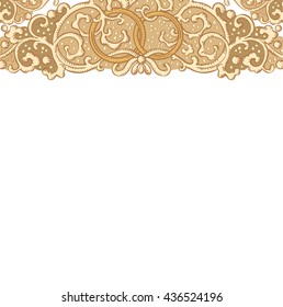 Vintage vector wedding stationery background with medieval ornament and rings
