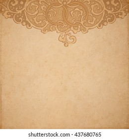 Vintage vector wedding stationery background with medieval ornament and rings