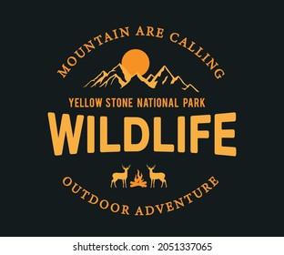 Vintage vector of wilderness and nature exploration ,outdoor adventure, Yellow stone national park for tee shirt design