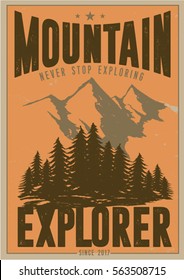 Vintage vector of wilderness and nature exploration with grunge textures.