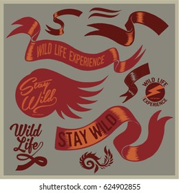 Vintage vector of wilderness and nature exploration with graphic elements.
