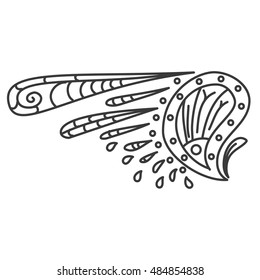 Vintage vector wing with tribal ornaments. Traditional ethnic background, tattoo, African, Indian, Thai, spirituality, boho design. For print, posters, t-shirts, textiles, coloring book.