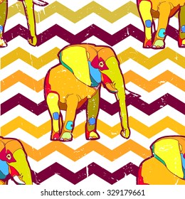 Vintage vector zig-zag seamless pattern with Elefant