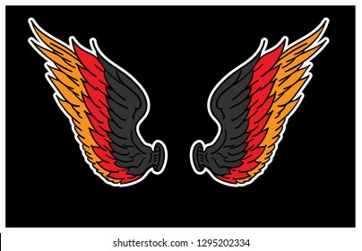 Vintage vector,Hand drawn wing set.Sticker wing tattoo.Doodle and sketch style wing of bird tattoo.