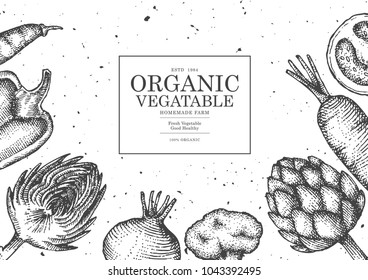 Vintage vegetable illustration for poster , card or frame.Use by Pen and Ink Sketch Drawing Technique.Vector and illustration.