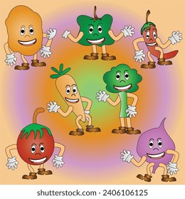 Juego de vectores de caracteres de mascota de verduras vendibles