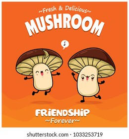 Vintage vegetable poster design with vector mushroom characters.