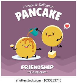 Vintage vegetable poster design with vector pancake characters.