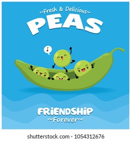 Vintage vegetable poster design with vector peas characters.