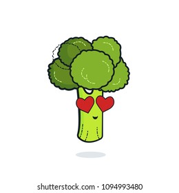 Vintage vegetable poster design with vector broccoli character. Vegan giet concept