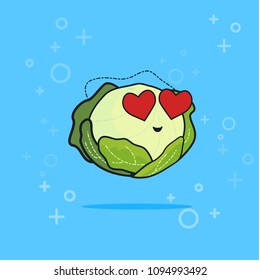 Vintage vegetable poster design with vector cabbage character. Vegan giet concept
