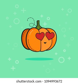Vintage vegetable poster design with vector pumpkin character.