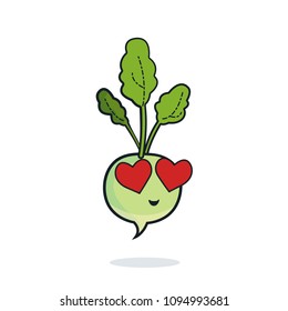 Vintage vegetable poster design with vector radish character. Vegan giet concept