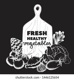 Vintage Vegetables Engravings illustrations. Perfect for any food, gardening or agriculture related designs, restaurant menus, retro logos, decoupage and scrapbooking. Vector illustration art on black