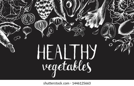 Vintage Vegetables Engravings illustrations. Perfect for any food, gardening or agriculture related designs, restaurant menus, retro logos, decoupage and scrapbooking. Vector illustration art on black