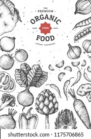 Vintage vegetables illustration with color for poster , frame or another template.
