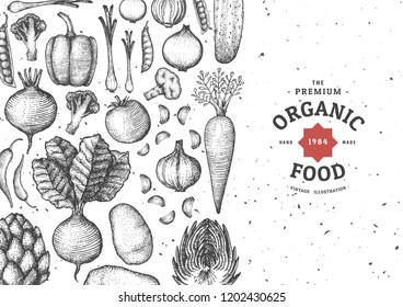 Vintage vegetables illustration with color for poster , frame or another template.