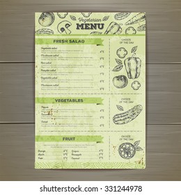 Vintage vegetarian food menu design. 
