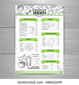 Vintage vegetarian menu design. Document template