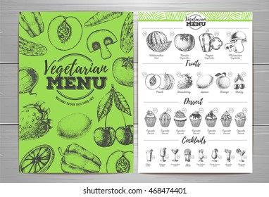 Vintage vegetarian menu design. Fresh fruit sketch