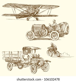 vintage vehicles - hand drawn collection